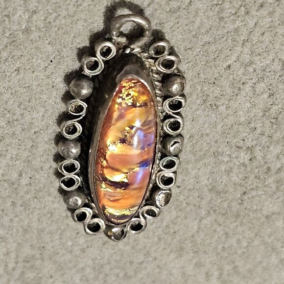 Sterling Silver 925 Dragons Breath Fire Agate Pendant Charm Southwest Navajo - Picture 4 of 10